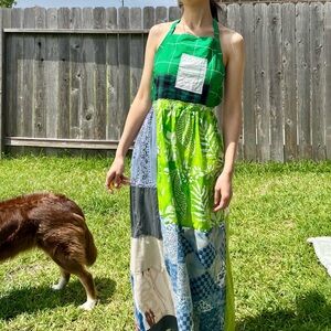 Handmade Quilted Patchwork Plaid Halter Dress – SKU 05111 Tie At Back